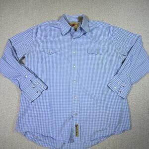 Larry Mahan Men's XL Blue White Check Long Sleeve Pearl Snap Front Western Shirt